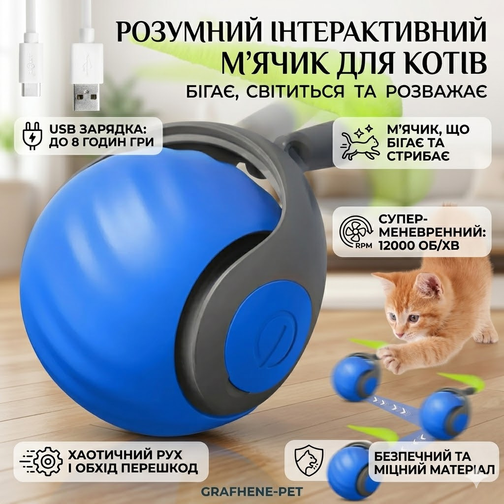 Інтерактивна кулька для кота з LED-підсвіткою